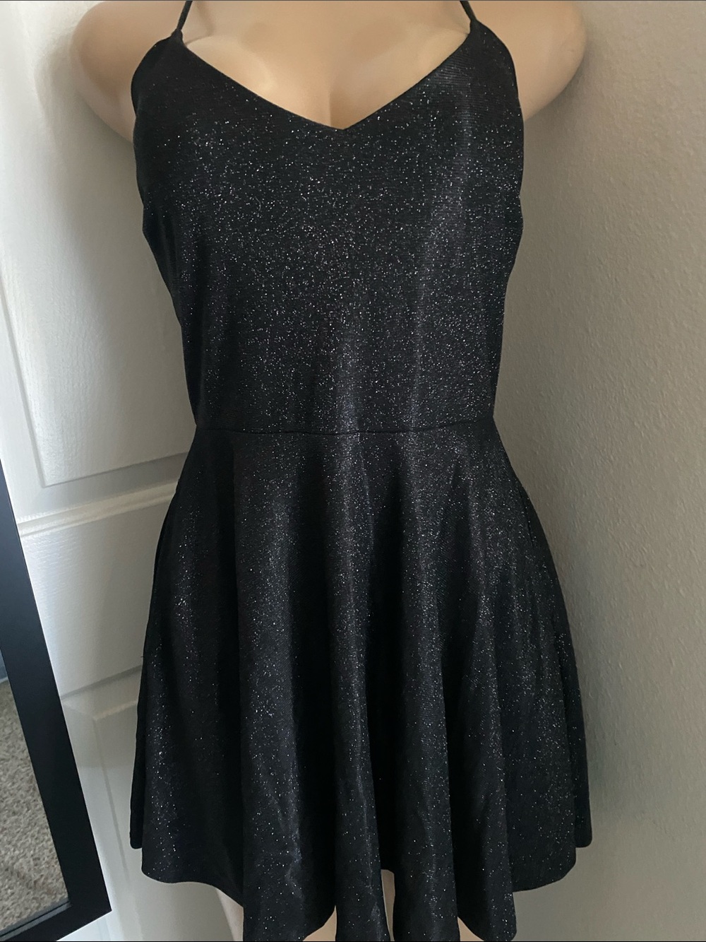 Windsor Black Sparkle V-Neck Fit & Flare Mini Dress